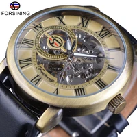 forsining mens mechanical watches classic fashion skeleton steampunk wristwatch genuine leather belt luminous hands male clock