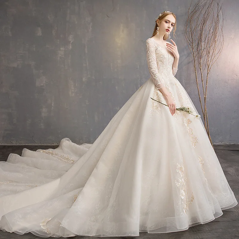 2019 Mrs Win длинный рукав классический кружево вышивка принцессы роскошные