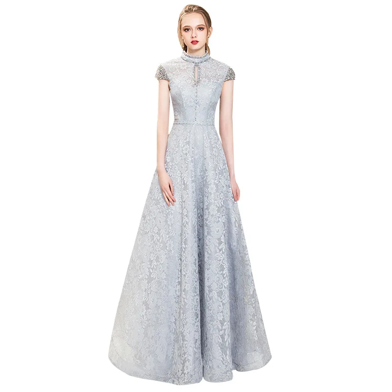 Evening Dresses Gorgeous Formal Round Neck Diamond ornament Lace Long Sexy Red Women Party 2019 Special Occasion Dress | Свадьбы и