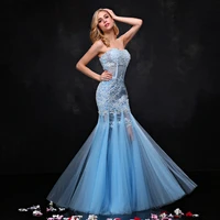 janevini 2019 blue mermaid girls prom dress beaded see through tight fitted lace tulle wedding party long bridesmaids dresses