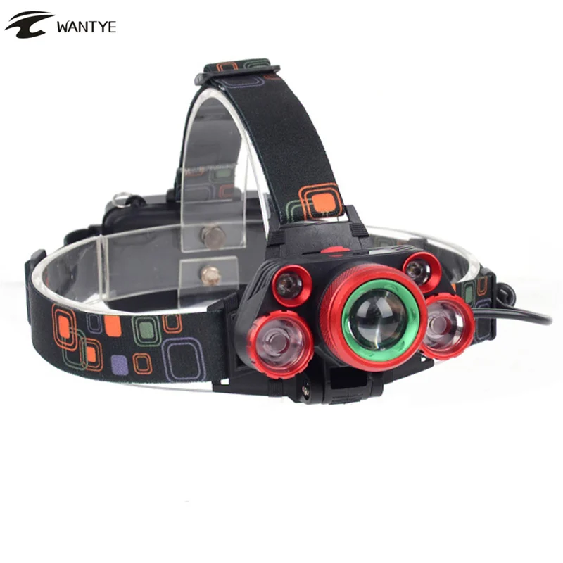 Масштабируемые головного Фонарик светодиодный 12000lm налобный фонарь XM-L T6 + 4R5