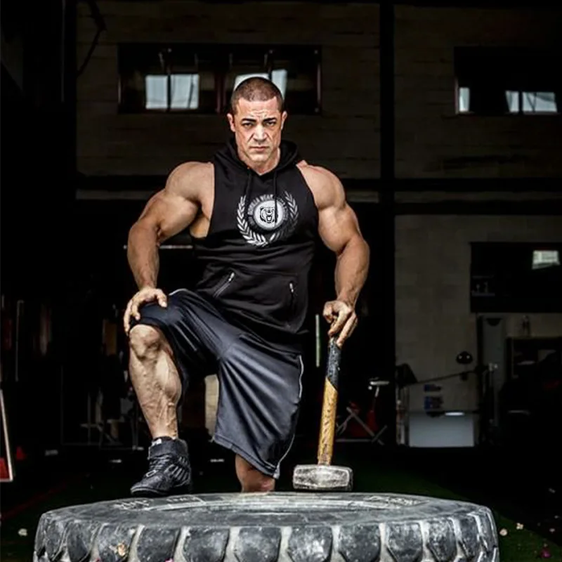 New Muscle Men Bodybuilding Hooded Tank Tops Man Gyms Fitness Workout Sleeveless Hoodie Sweatshirt Male Fashion Casual Clothes