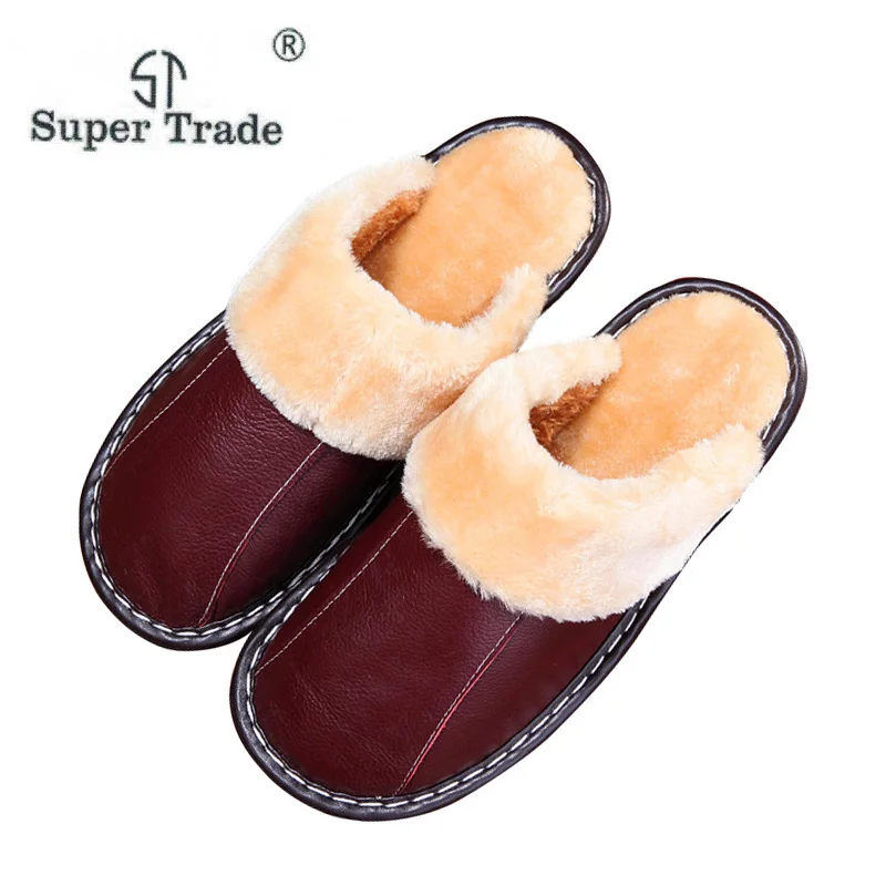 ST SUPER TRADE/зимние женские домашние тапочки из натуральной кожи мужские
