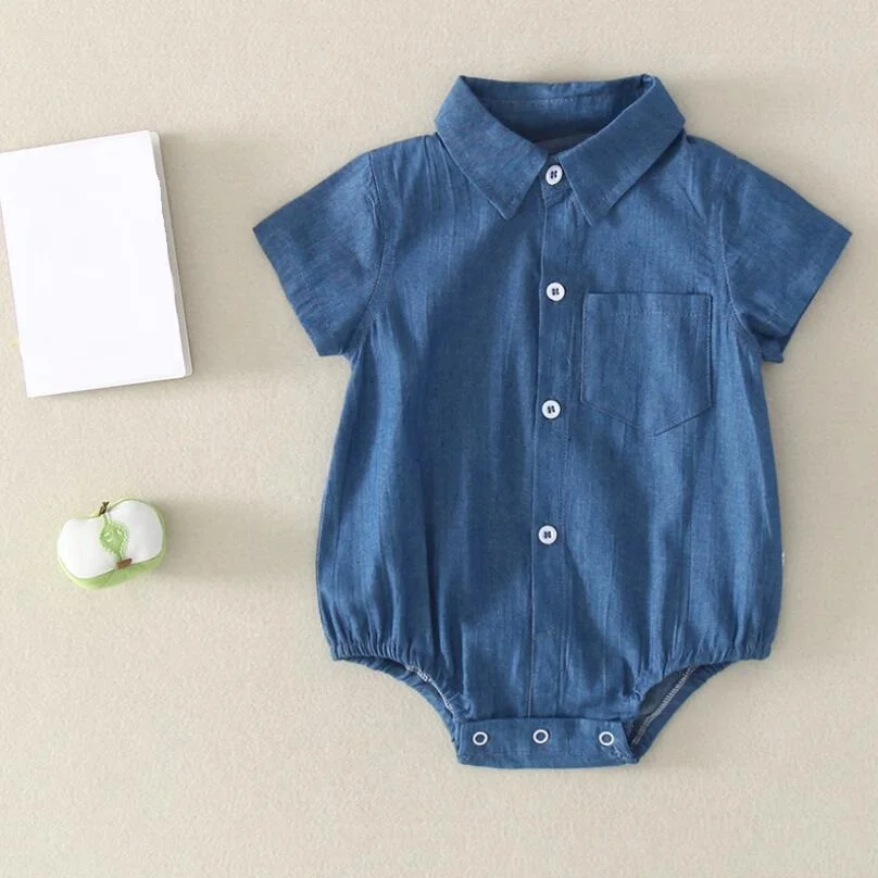2020 летние джинсовые рубашки для мальчиков и девочек джинсы боди новорожденных