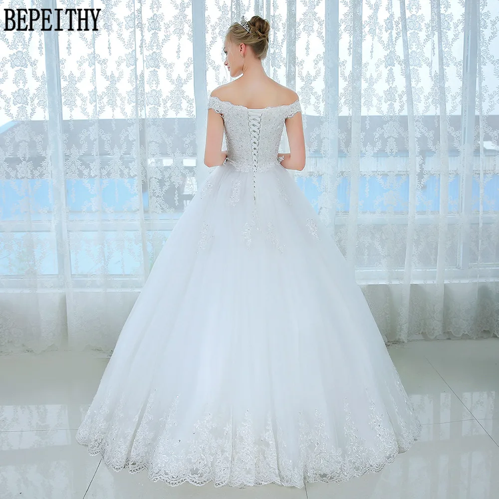 BEPEITHY Vestido de noiva кружевное Тюлевое свадебное платье с открытыми плечами Свадебные платья с аппликацией