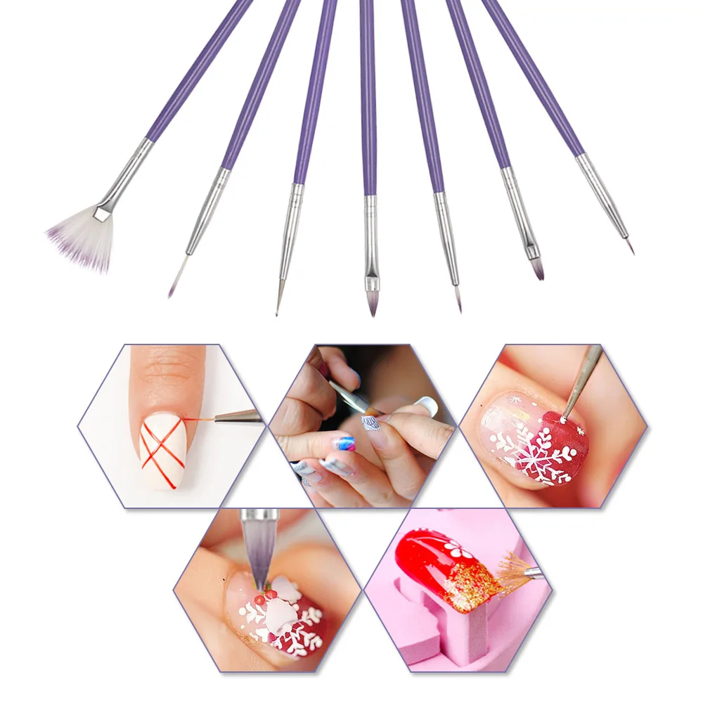 7Pcs Nail Brush Set Wood Handle Gradient Color Design UV Gel Polish Drawing Dotting Painting Pen DIY Tools Liner | Красота и здоровье