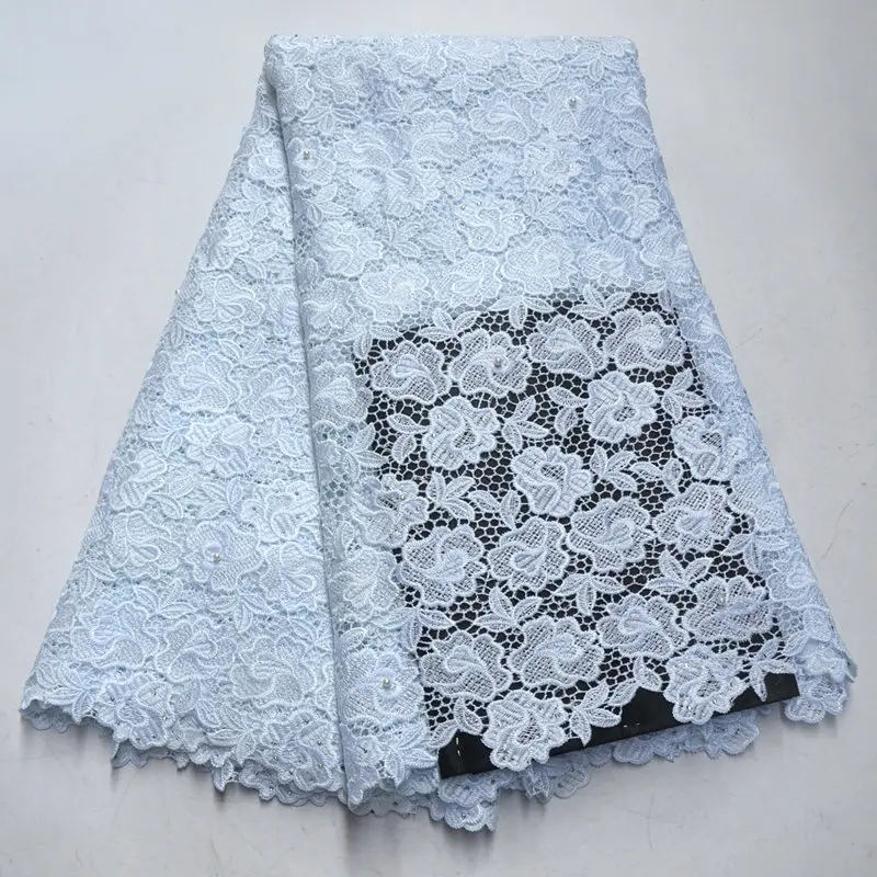 African Laces Fabrics Pink White Embroidered Guipure Lace Fabric With stones beads High Quality Nigeria Cord QG748 | Дом и сад
