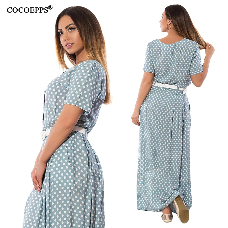 Осень, женское платье, 5XL, 6XL, в горошек, макси, шифон, размера плюс, винтажное, элегантное, пляжное платье, большие, большие размеры, длинные платья