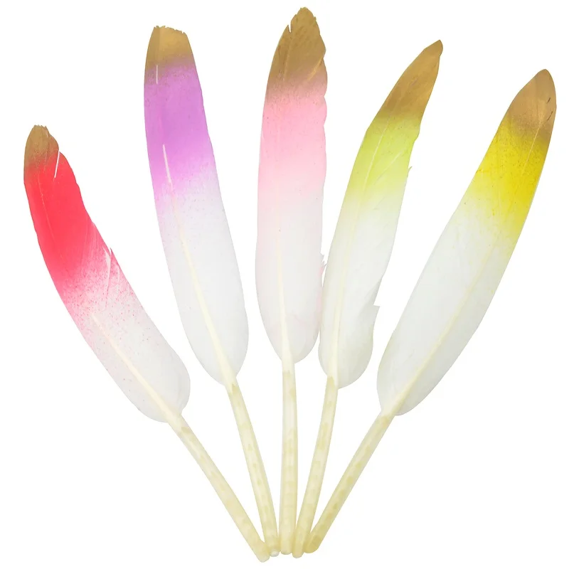 Оптовая продажа 10 шт. новейших двухсторонних гусиных/утиных перьев золотого