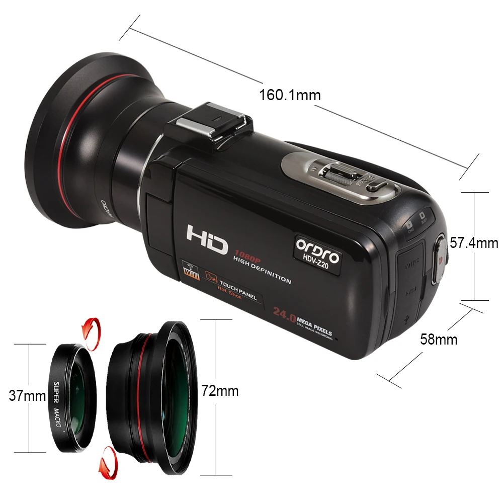 Ordro портативная видеокамера 1080P Max 24 0 MP HD с Wifi широкоугольным объективом