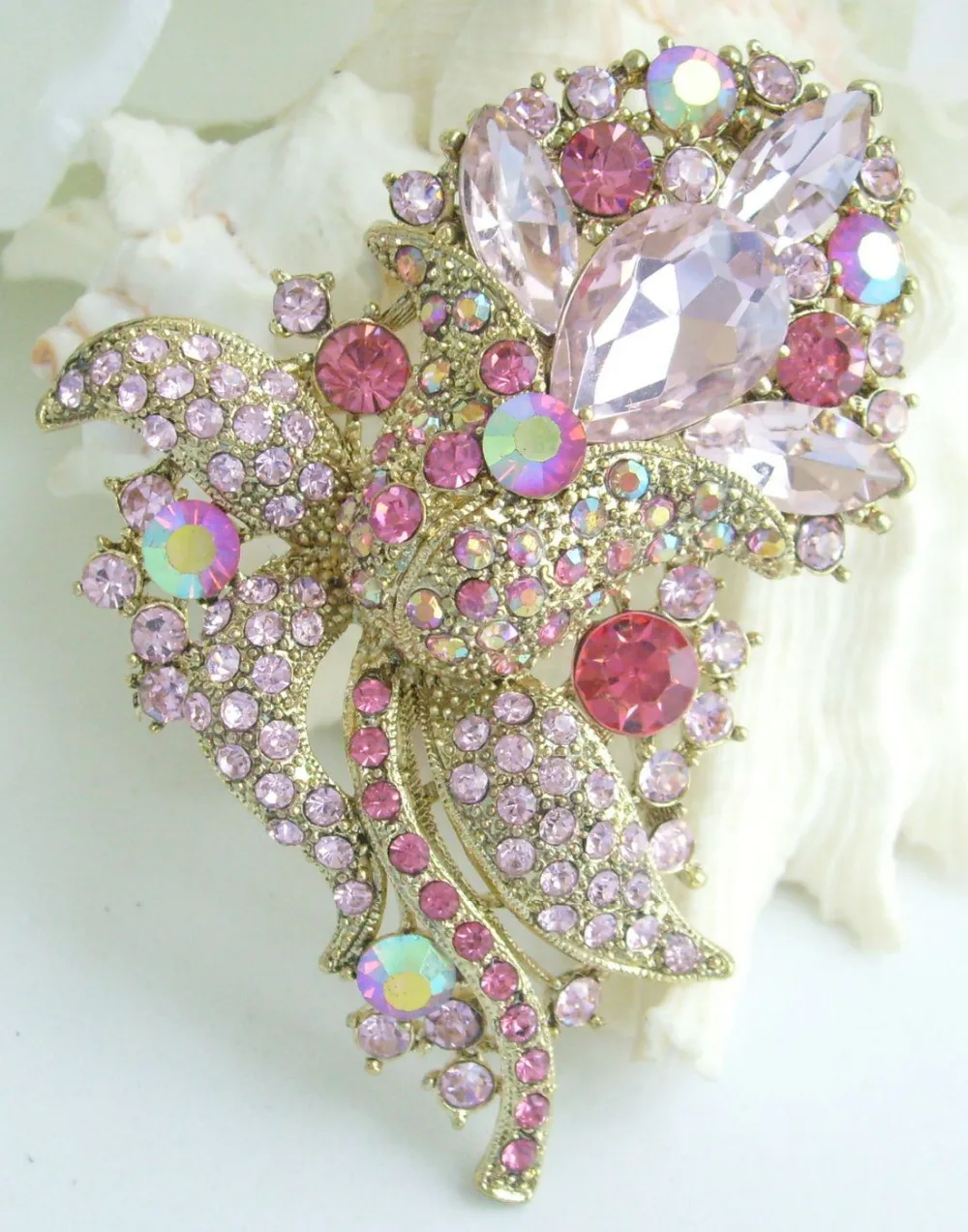 Красивая роза цветок Брошь Pin розовый горный хрусталь кристаллы EE04226C2a|flower brooch