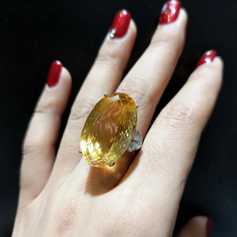 FLZB, натуральный цитрин 33,6ct драгоценный камень большое супер кольцо для леди из стерлингового серебра 925 пробы с покрытием из белого золота 18 К ювелирные изделия