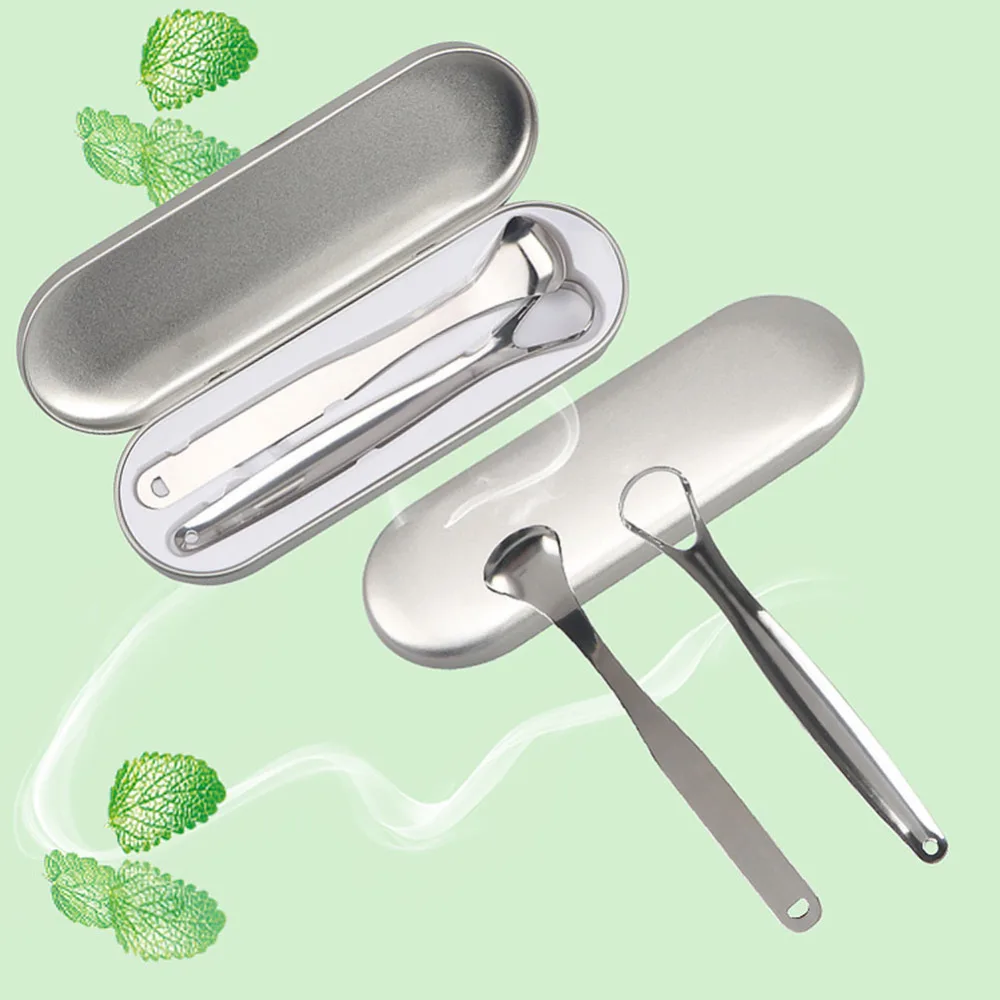 

2pcs Stainless Steel Tongue Scraper Reusable Oral Tongue Cleaner Brush Keep Fresh Breath Maker
