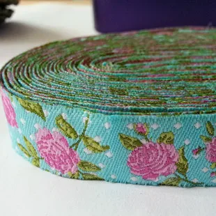 5/8 '(16 mmx5yards) цветки сливы тюльпаны розы тканые полиэстер Жаккардовая лента собака цепи аксессуары для ванной комнаты с ловкость для ошейник для собак