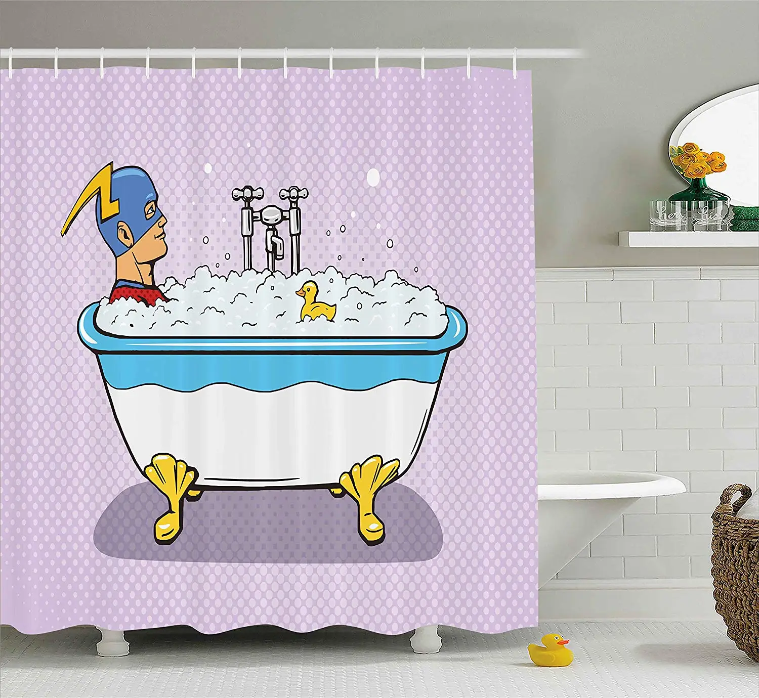 Comics Decor Shower Curtain Superhero Fast Furious Relaxing Bubble Bath Rubber Duck Artwork Fabric Bathroom Set | Дом и сад