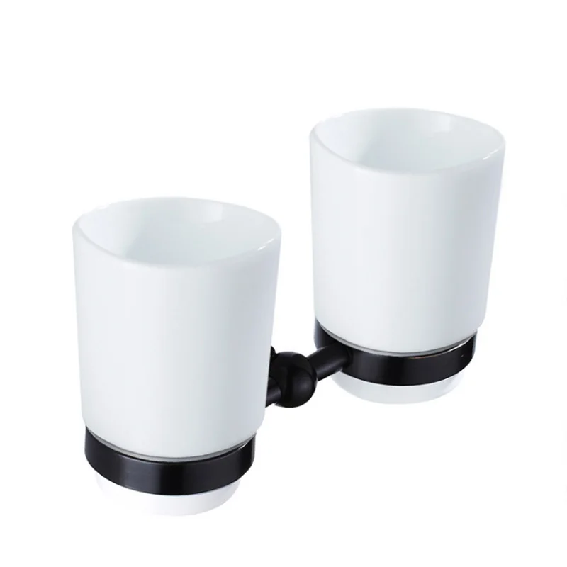 double cup holder Черный набор оборудования для ванной комнаты античные керамические подстаканники держатель туалетной щетки бронзовая мыльница Роскошные поручни аксессуары для ванной комнаты - Цвет: double cup holder