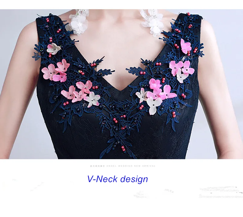 Robe de soiree, кружевное платье с v-образным вырезом, без рукавов, с бисером, синее, роскошное, элегантное, длинное, вечернее платье, знаменитые Аппликации, цветы, вечерние, торжественное платье