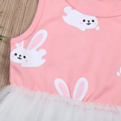 Sleeveless Tulles Dress Summer Kids Baby Girls Rabbit Lace Party Toddler Children Fashion Clothes | Детская одежда и обувь