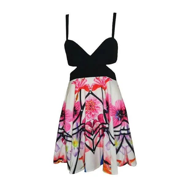 2014 New Arrival Free Shipping Brazilian Models Sexy Cross Strap Floral Printing Spaghetti Chiffon Dress|dress scarlet|dress vacationdress sleepwear