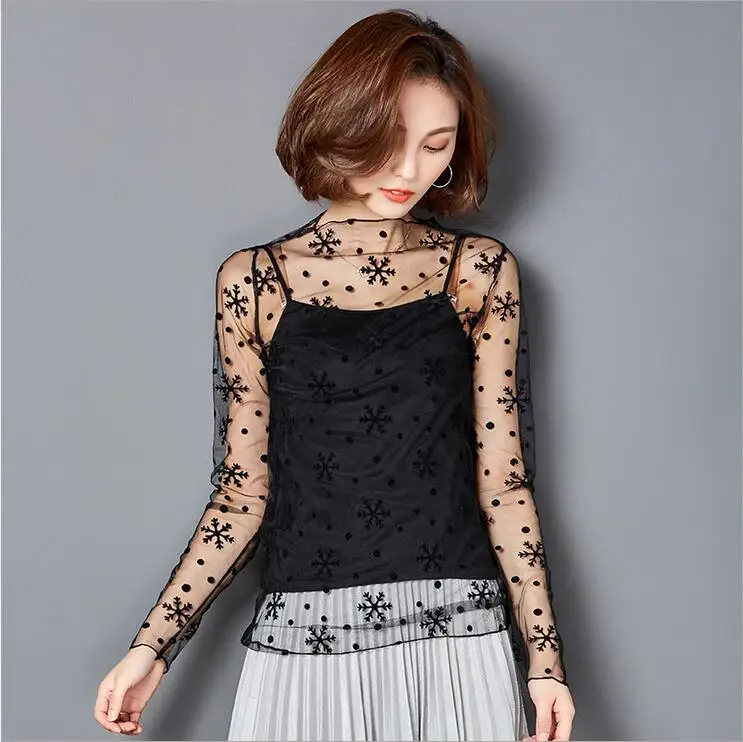 2017 модные сексуальные женские сетчатые рубашки Черная открытая футболка с