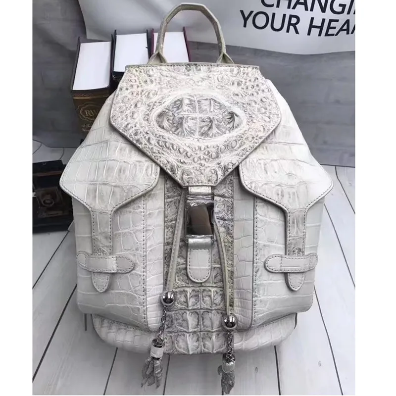 Шикарный дизайнерский женский большой рюкзак из натуральной крокодиловой кожи