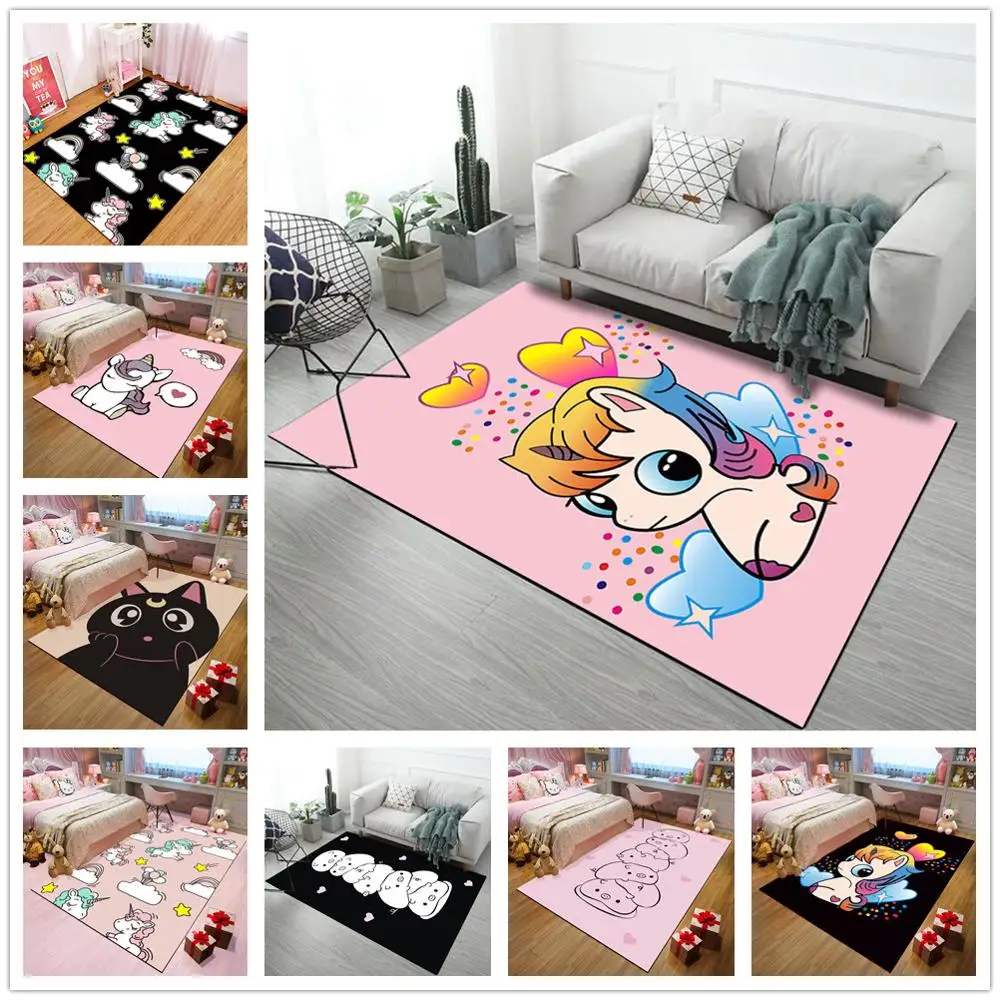 

Trend Brand Rug Nordic Cartoon 3D Unicorn Printing Carpets for Living Room Bedroom Area Rugs Soft Flannel Kids Play Mats/Carpet