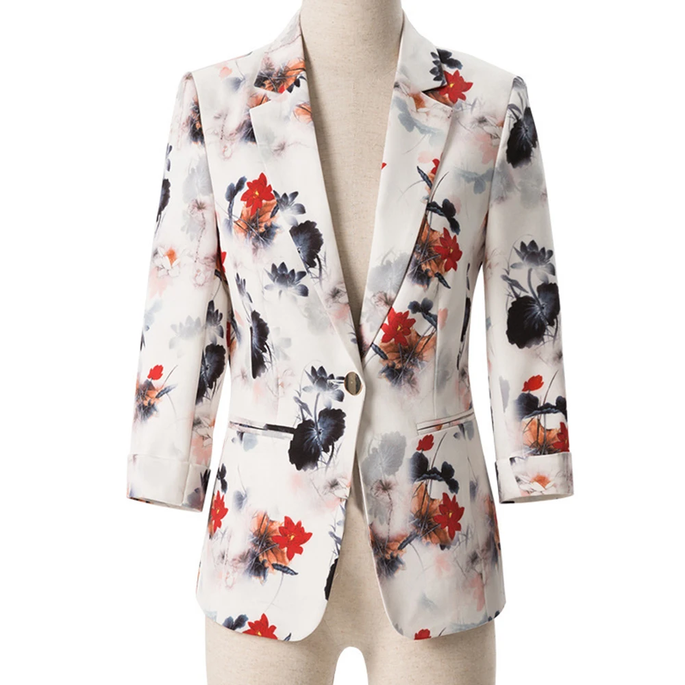 Женский блейзер с цветочным принтом FTGSDLONG костюм из 2 предметов пуговицами и