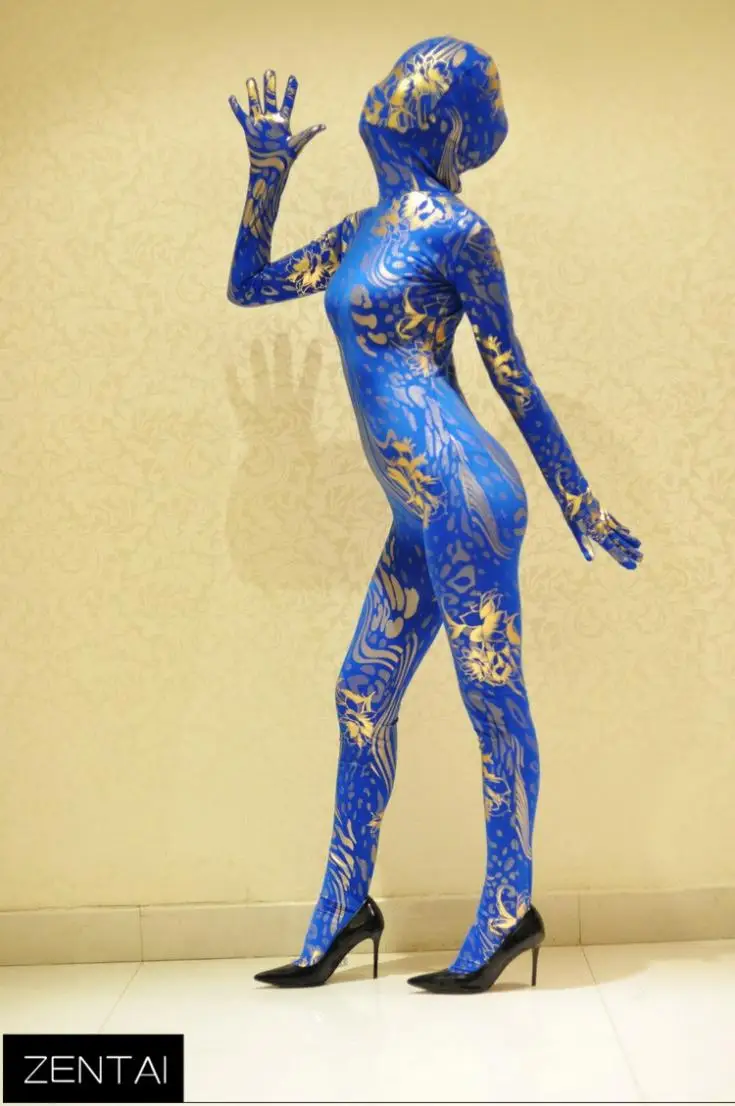 Зентаи 2015 сексуальная синий серебряный цветок печать блестящий металлический