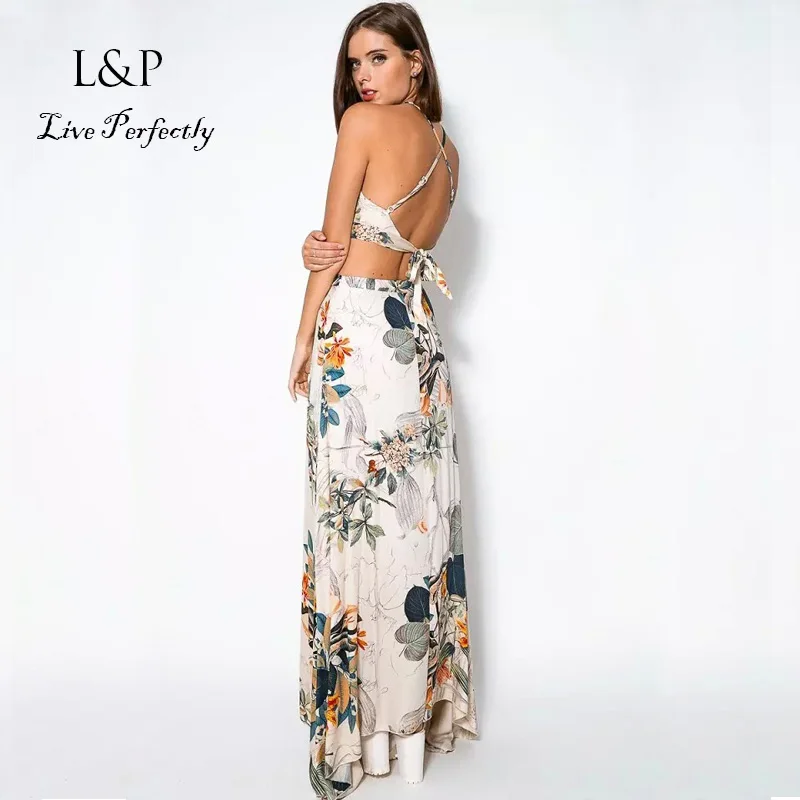 2 предмета сексуальное длинное платье без рукавов с принтом 2018 женские летние