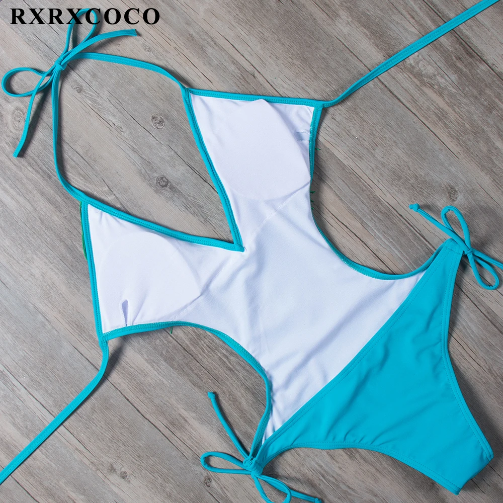 RXRXCOCO размера плюс сдельный купальник женский купальник Летний купальный костюм пуш-ап бандажный Монокини Одноцветный боди пляжная одежда