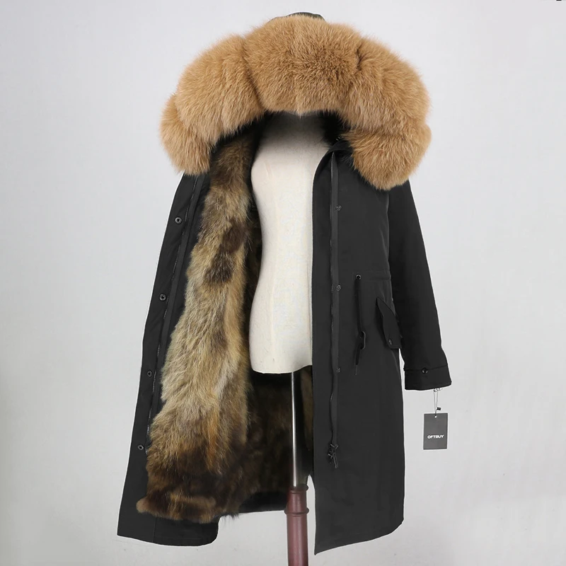 black natural camel Пальто с натуральным мехом, бренд X-long Parka, водонепроницаемая ткань, верхняя одежда, зимняя куртка для женщин, натуральный Лисий мех, капюшон, подкладка из лисьего меха, отстегивается - Цвет: black natural camel