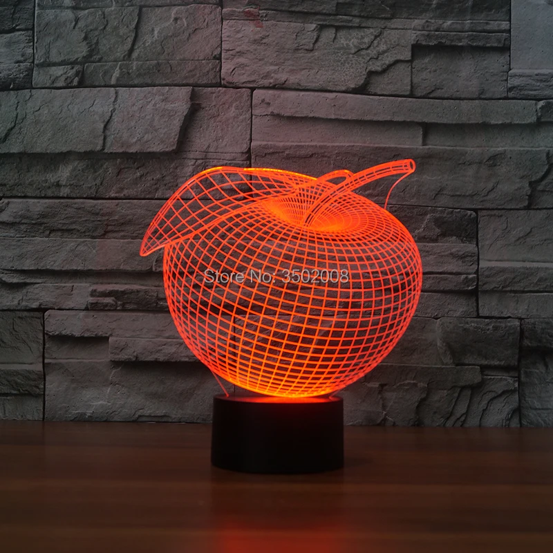 Креативный 3D дизайн apple Красочный ночник 7 цветов USB LED Настольная лампа в подарок