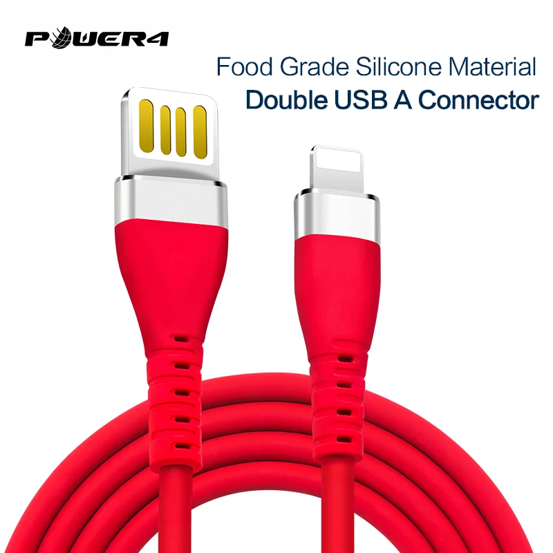 Power4 двухсторонний USB кабель для телефона Lightning/iPhone зарядки в пищевом силиконе Apple