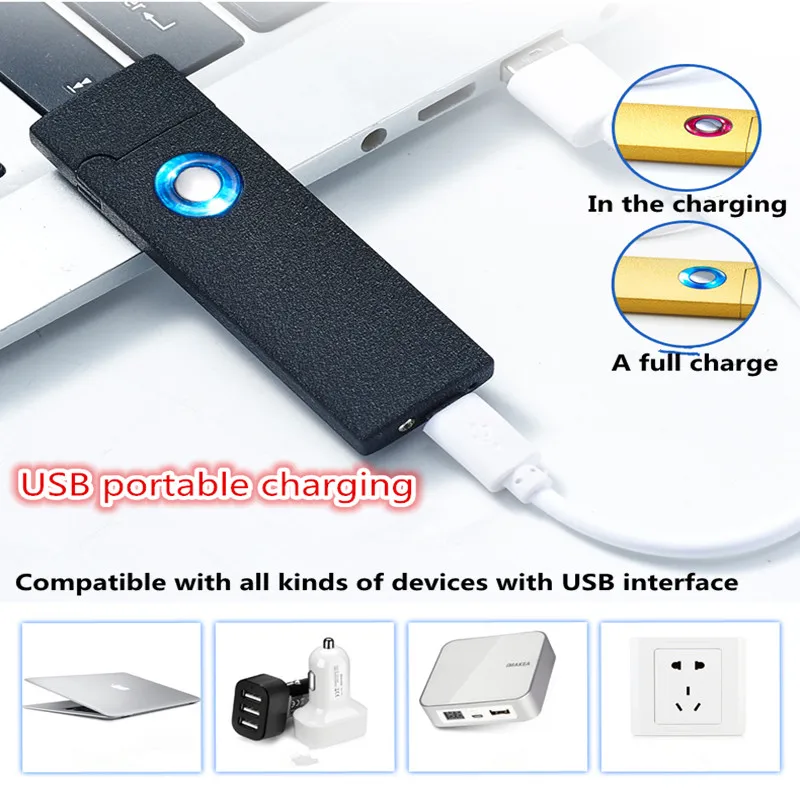 USB зарядка Электронная Зажигалка Ветрозащитный Непламено нет газа Электрический зажигалки тонкий мини плазмы импульсной Рождество