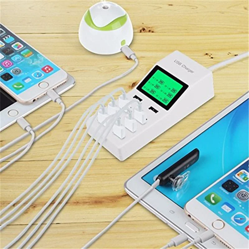 Настенное зарядное устройство с 8 портами USB и ЖК дисплеем для смартфона планшета