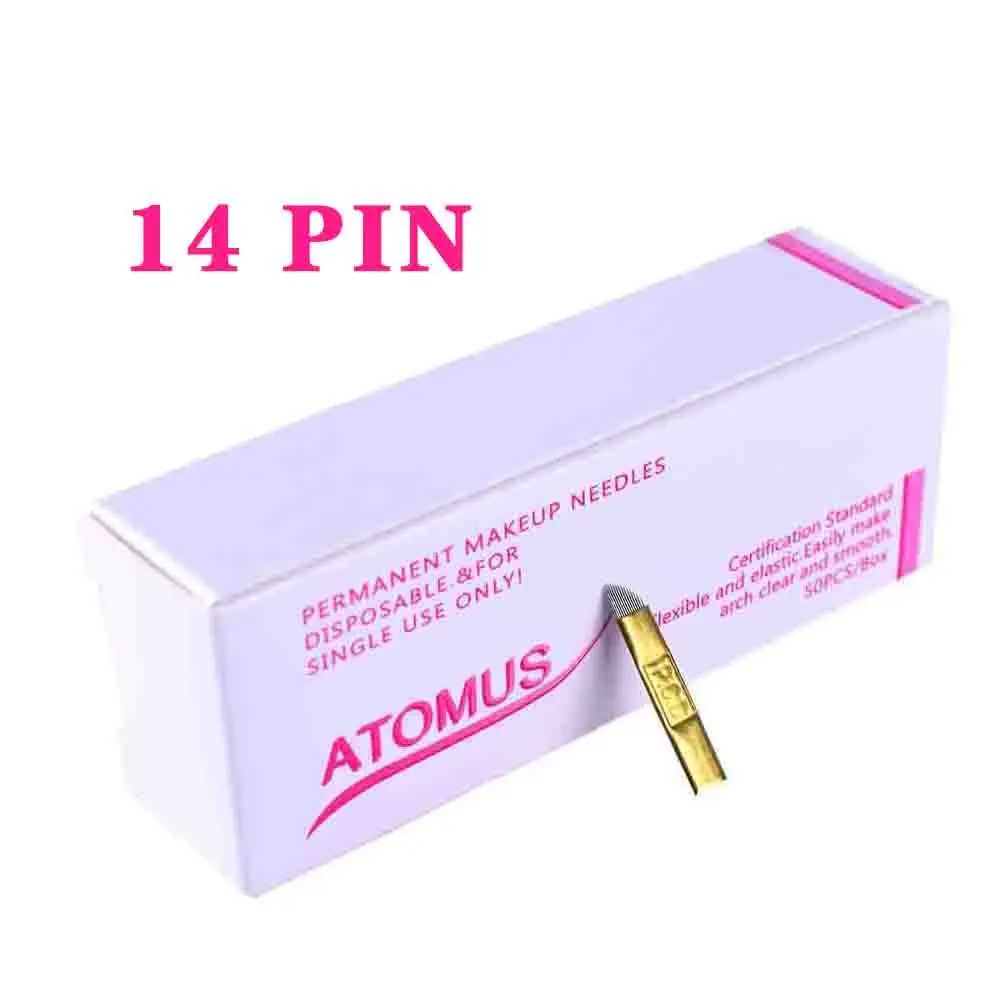 Фирма atomus PCD 12 14 Pins Перманентная Татуировка игла для бровей микроблейдинг игла для бровей s Blade для 3D вышивка татуировки аксессуары