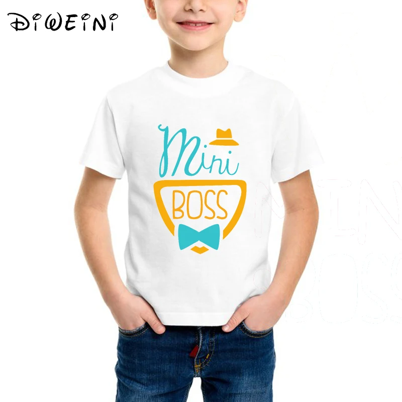 2019 Забавные футболки с принтом Корона Мини надписью Boss для маленьких мальчиков