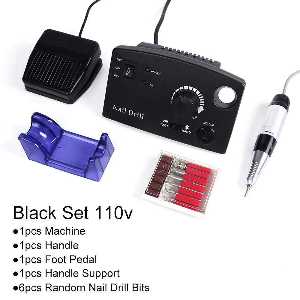 Black Set 110V Фреза 30000 об/мин для маникюра, педикюра, фрезы для ногтей, электрические аксессуары, набор инструментов для удаления кутикулы, гель JIDR402 - Цвет: Black Set 110V