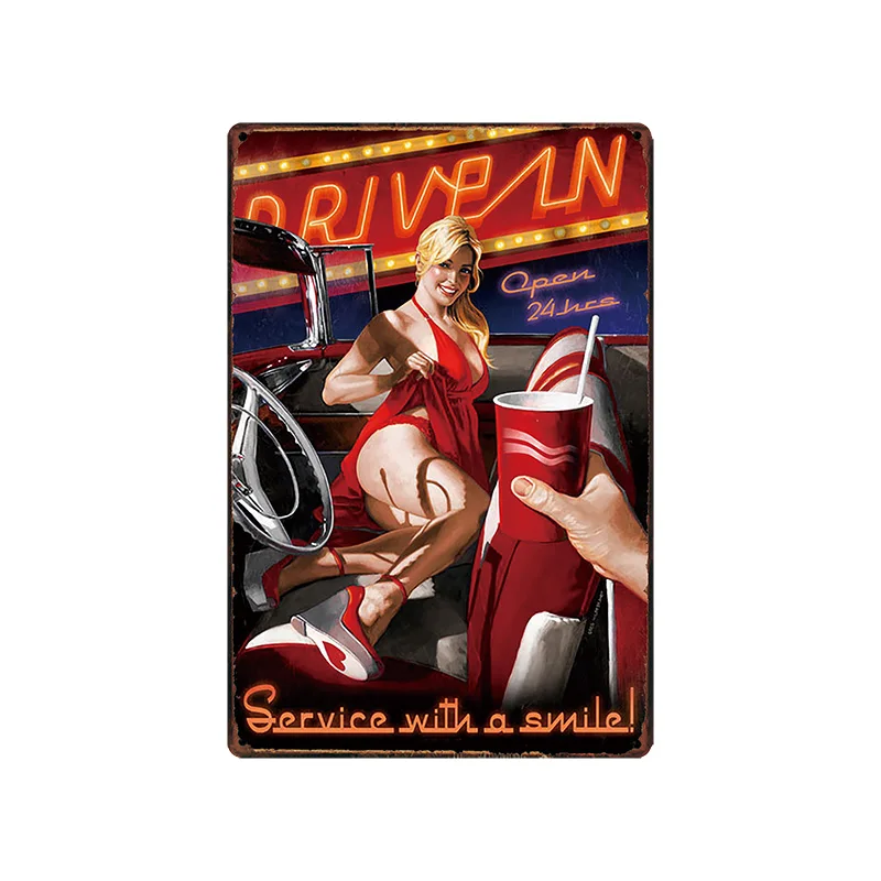 Pin Up Girl Garage табличка Оловянная табличка металлическая винтажная настенная паба Отель домашний Арт Декор Куадрос DU-1434 - Цвет: SA-6395