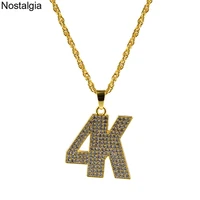 nostalgia 4k letter pendant initial necklace crystal number alphabet hip hop bling full rhinestone jewelry