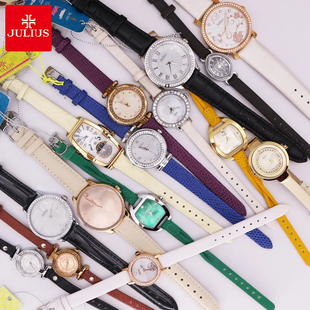 Rabatt Julius Alte Arten Dame frauen Uhr Japan Mov Not Mode Stunden Armband Echt Leder Mädchen Geburtstag Geschenk keine Box|Женские
