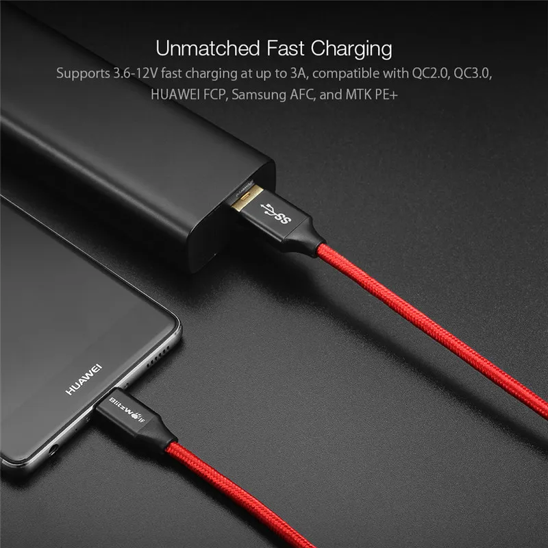BlitzWolf кабель USB тип-С кабель 1m 1.8m для зарядки мобильного телефона для Xiaomi для Macbook
