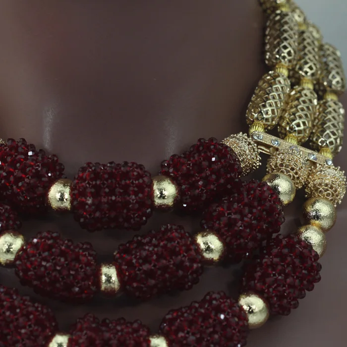 Очаровательные винно красные 3 рядные хрустальные бусины ручной работы