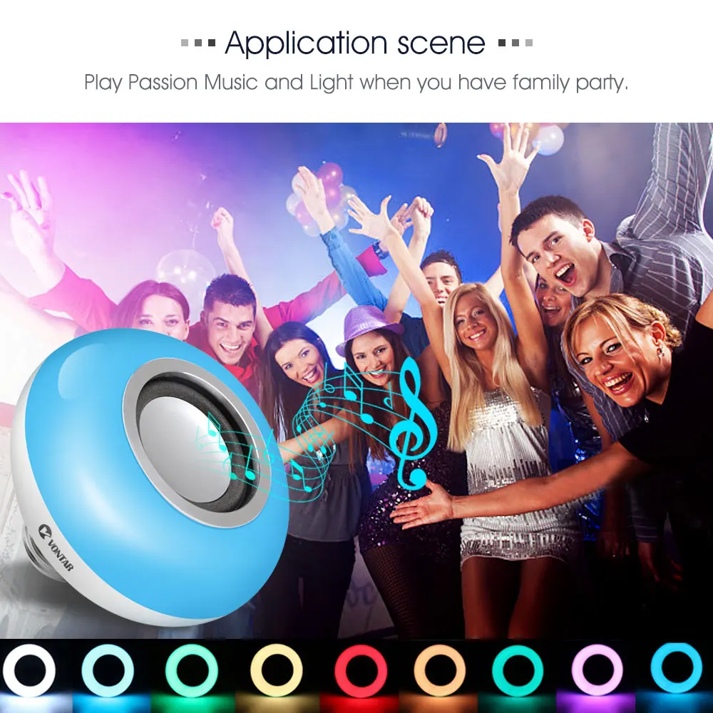 VONTAR Smart RGB Беспроводной Bluetooth Динамик лампы музыка затемнения E27 светодио дный