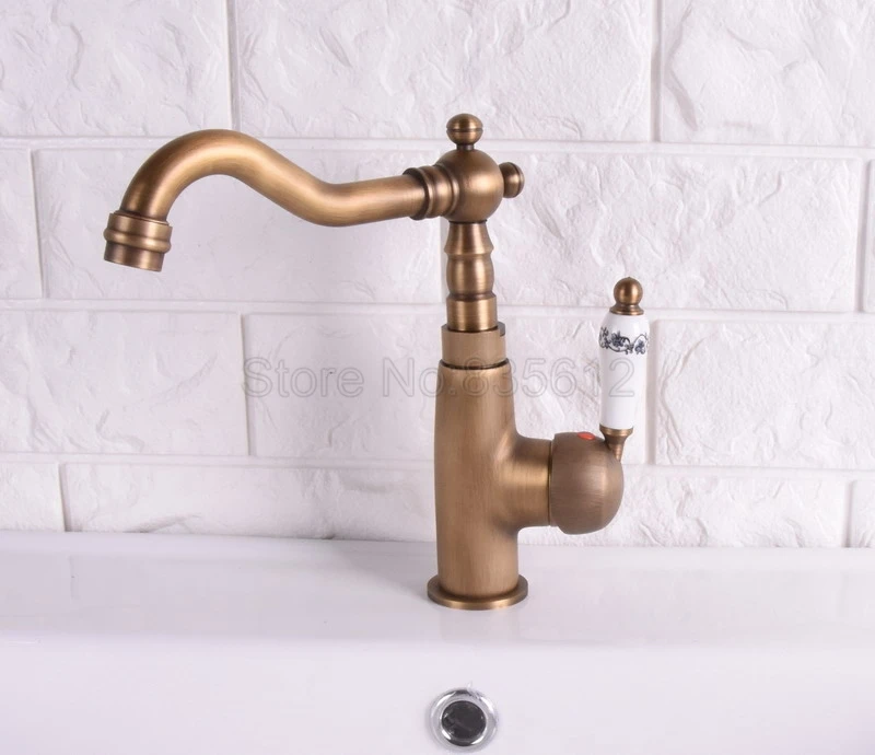 

Deck Mounted Kitchen Vessel Sink Sink / Bathroom Basin Antique Brass Single Handle Swivel Faucet Mixer Tap Wsf112