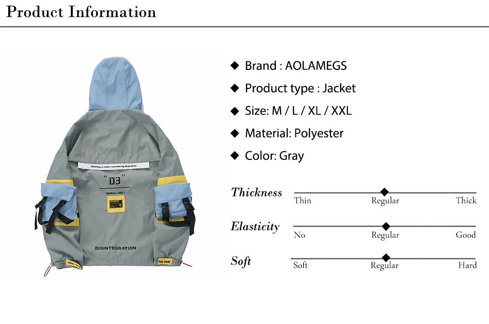 Aolamegs Jackets Men Multi-Pocket Block Jacket Tracksuit High Street Coats Hip Hop Fashion Hip Hop Male Streetwear Windproof