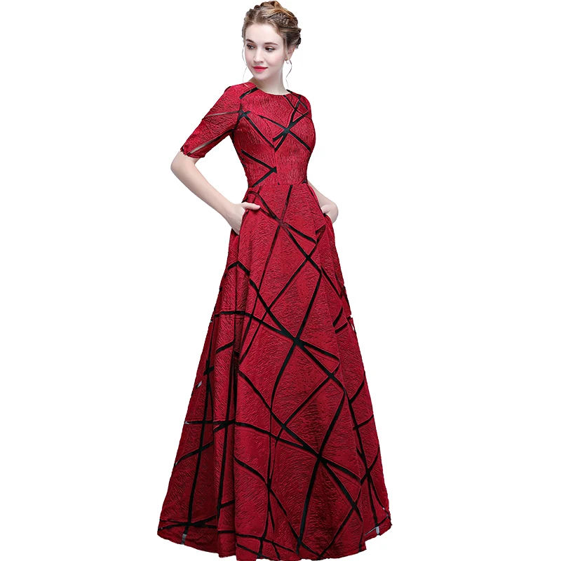 Long Elegant Evening Dresses 2018 New O-neck A-line Half Sleeve Candy Color Prom Party Vestidos Largos Elegantes X | Свадьбы и