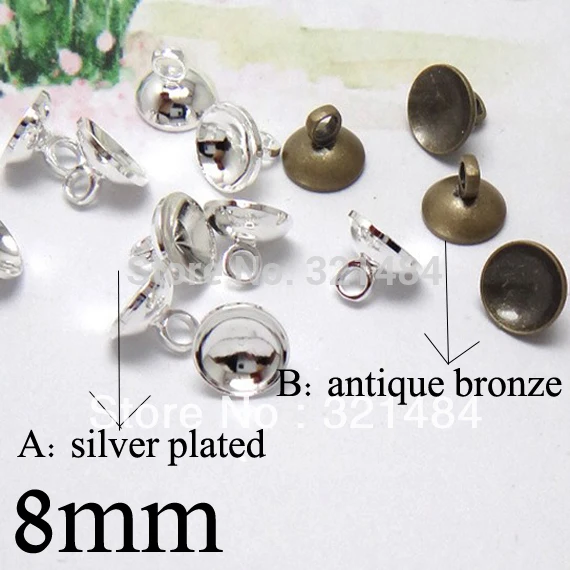 Antique bronze/Silver plated 500pc 8mm Jewelry Findings Pendant Beads Cap Bail Connectors for Globe Bottle Vials DIY