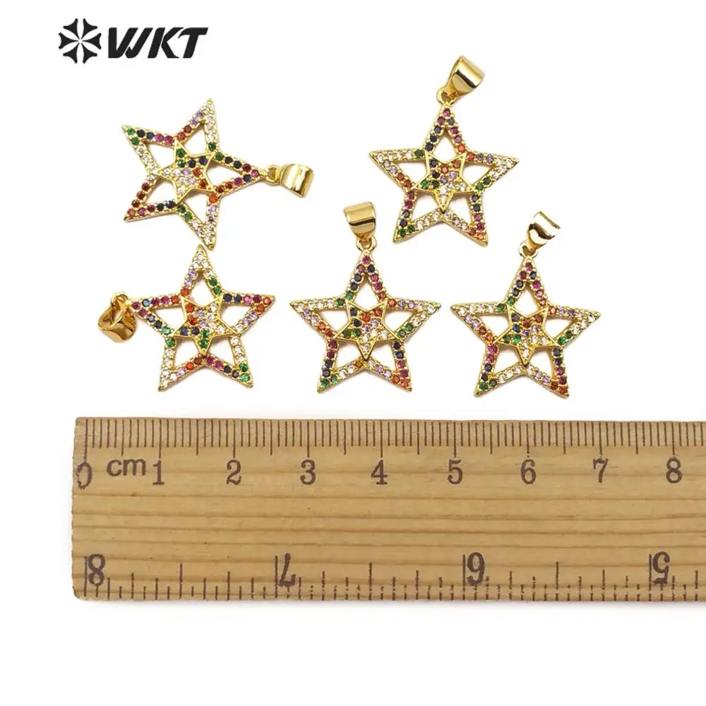 

WT-MP124 Sparkly Exquisite Star Gold Pendant Double Star With CZ Pave Colorful Pendant Gift For Women Fashion Pendant Jewelry