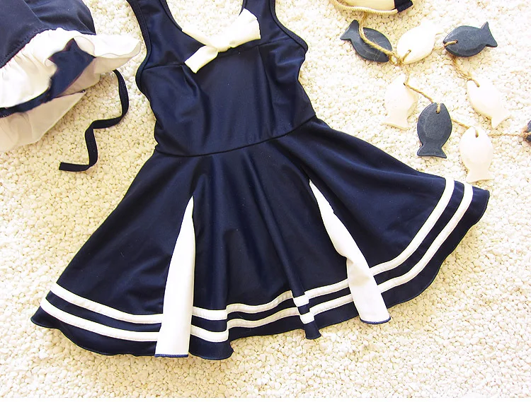 Детское цельнокроеное платье в морском стиле для девочек купальный костюм милый